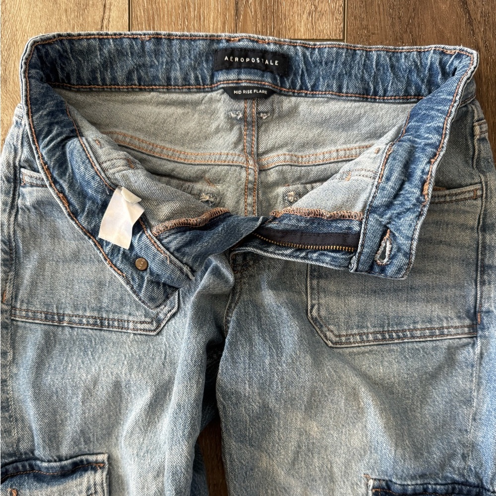 Aeropostale Women’s SZ 6 Mid-Rise Flare Jeans Cargo Pockets Denim Grunge Stretch - Picture 9 of 16